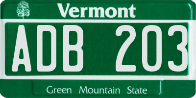 VT license plate ADB203