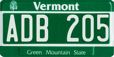 VT license plate ADB205
