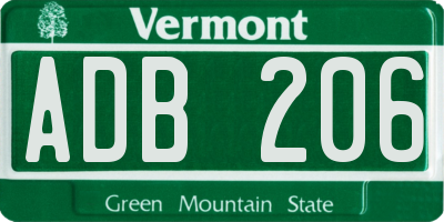 VT license plate ADB206