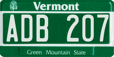 VT license plate ADB207