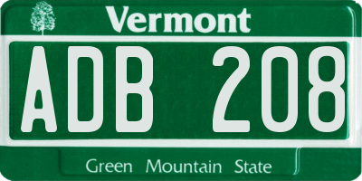 VT license plate ADB208