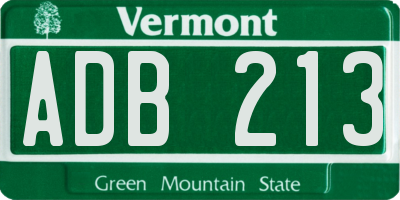 VT license plate ADB213