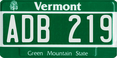 VT license plate ADB219