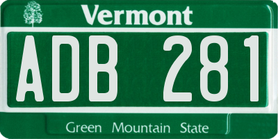 VT license plate ADB281