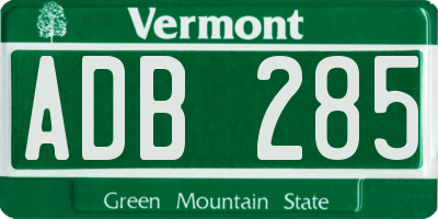 VT license plate ADB285