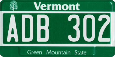 VT license plate ADB302
