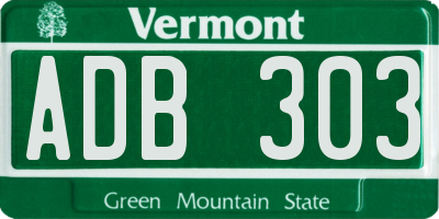 VT license plate ADB303