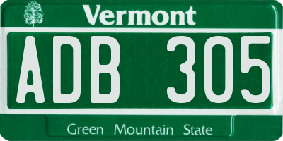 VT license plate ADB305
