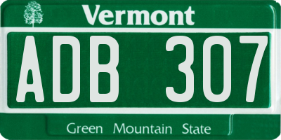 VT license plate ADB307