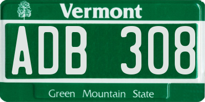 VT license plate ADB308