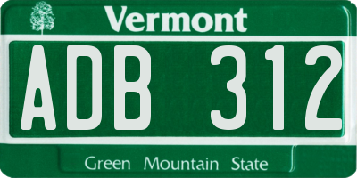 VT license plate ADB312