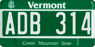 VT license plate ADB314