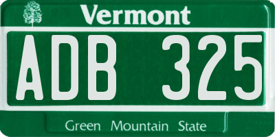 VT license plate ADB325