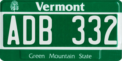VT license plate ADB332