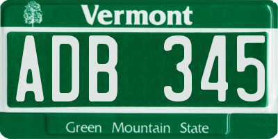 VT license plate ADB345