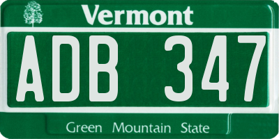 VT license plate ADB347