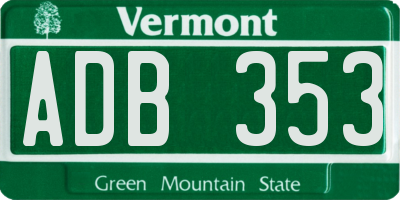 VT license plate ADB353
