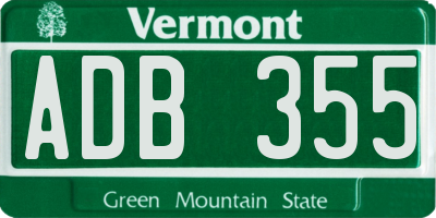 VT license plate ADB355