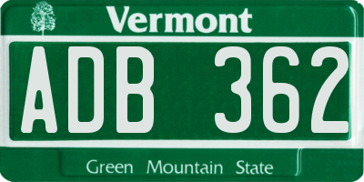 VT license plate ADB362
