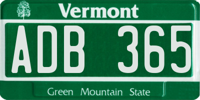 VT license plate ADB365