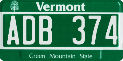 VT license plate ADB374