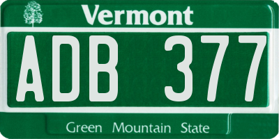 VT license plate ADB377