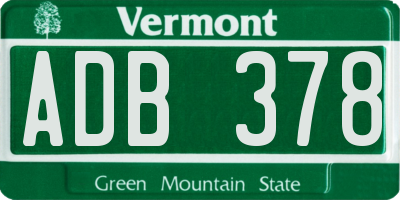 VT license plate ADB378