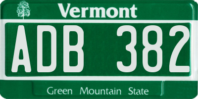 VT license plate ADB382