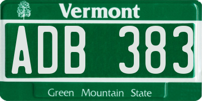 VT license plate ADB383