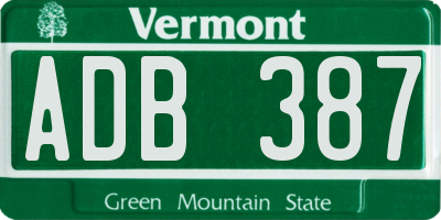 VT license plate ADB387