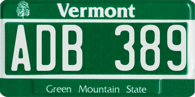 VT license plate ADB389