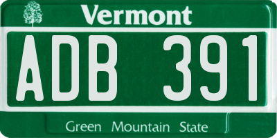 VT license plate ADB391