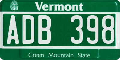 VT license plate ADB398