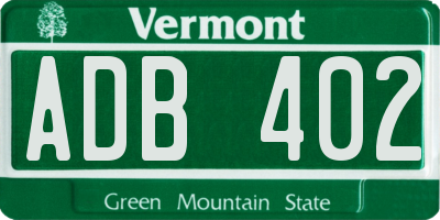 VT license plate ADB402