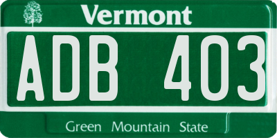 VT license plate ADB403