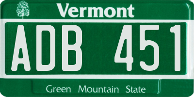 VT license plate ADB451