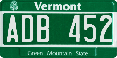 VT license plate ADB452