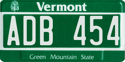 VT license plate ADB454