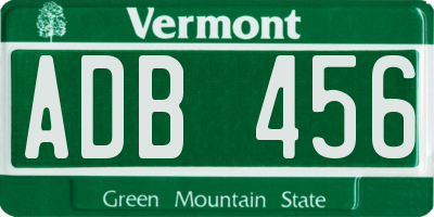 VT license plate ADB456