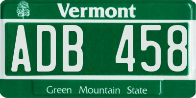 VT license plate ADB458