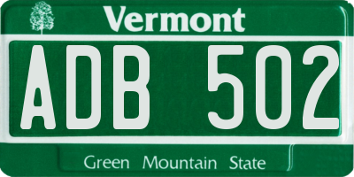 VT license plate ADB502