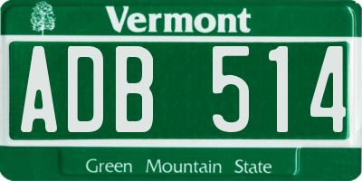 VT license plate ADB514