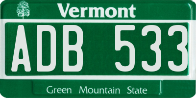 VT license plate ADB533