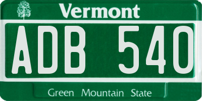 VT license plate ADB540