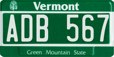 VT license plate ADB567