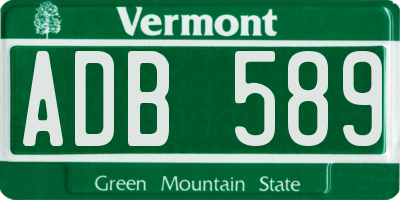 VT license plate ADB589