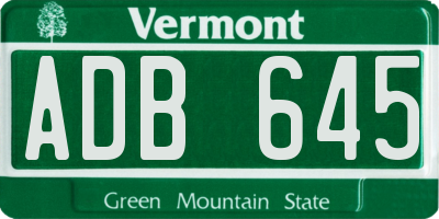 VT license plate ADB645