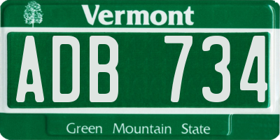 VT license plate ADB734