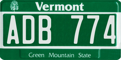 VT license plate ADB774