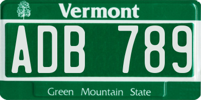 VT license plate ADB789